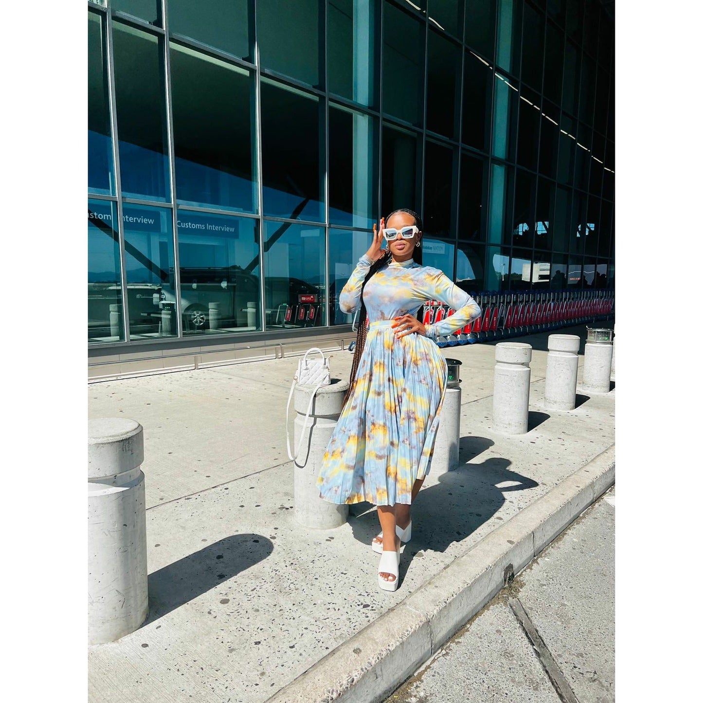 Printed High-Neck Top & Long Skirts Set