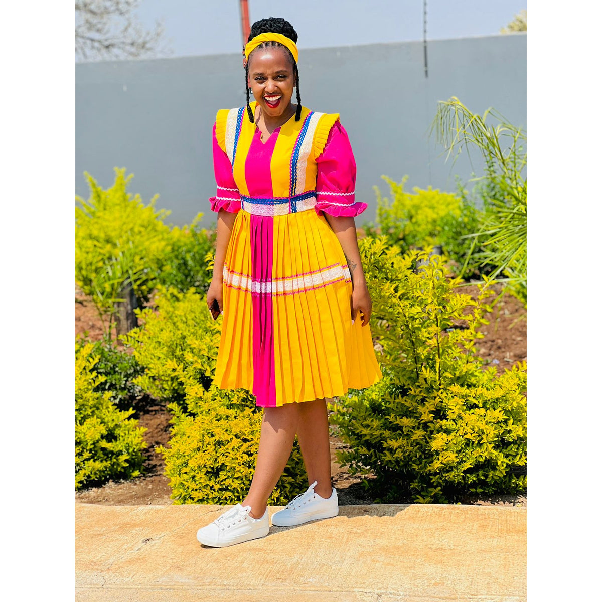 V-neck Multicolour Ankara Dress