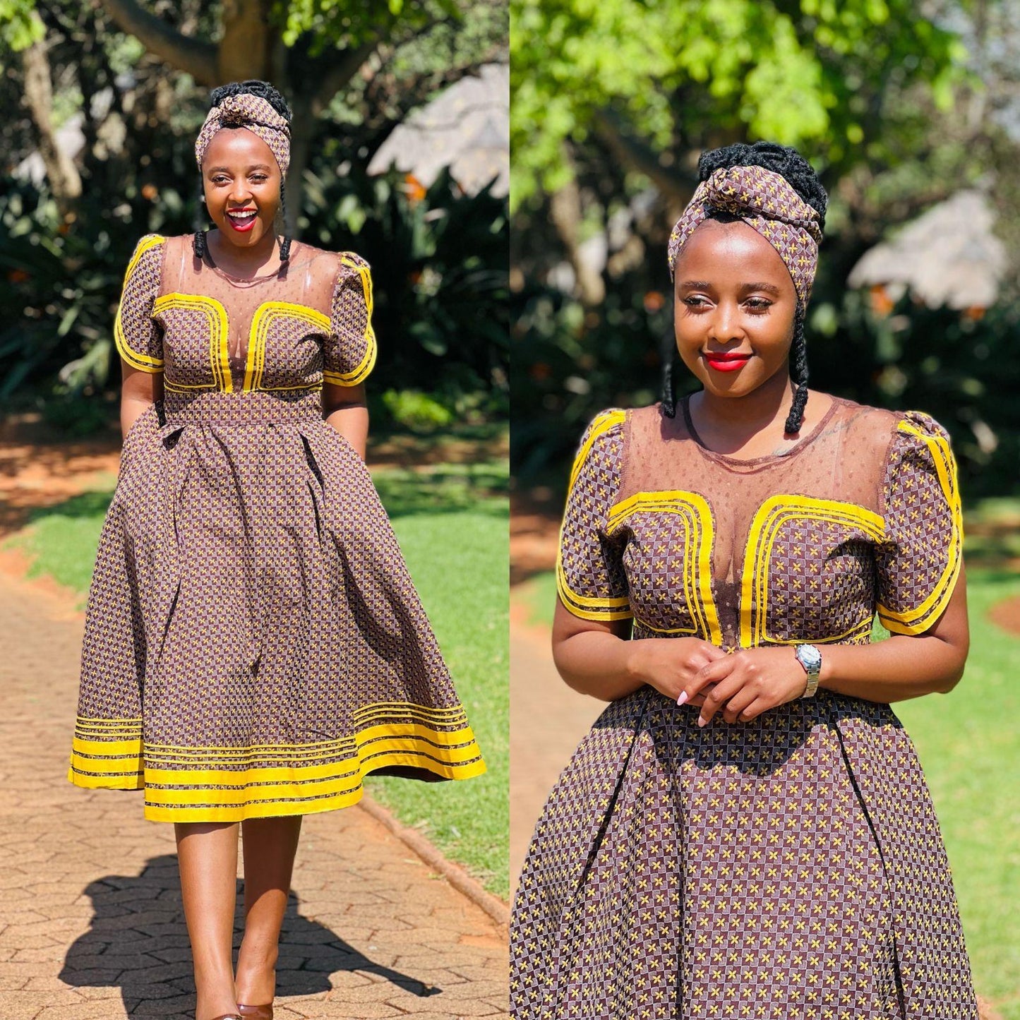 Round Neck Short Sleeve Ankara Dress