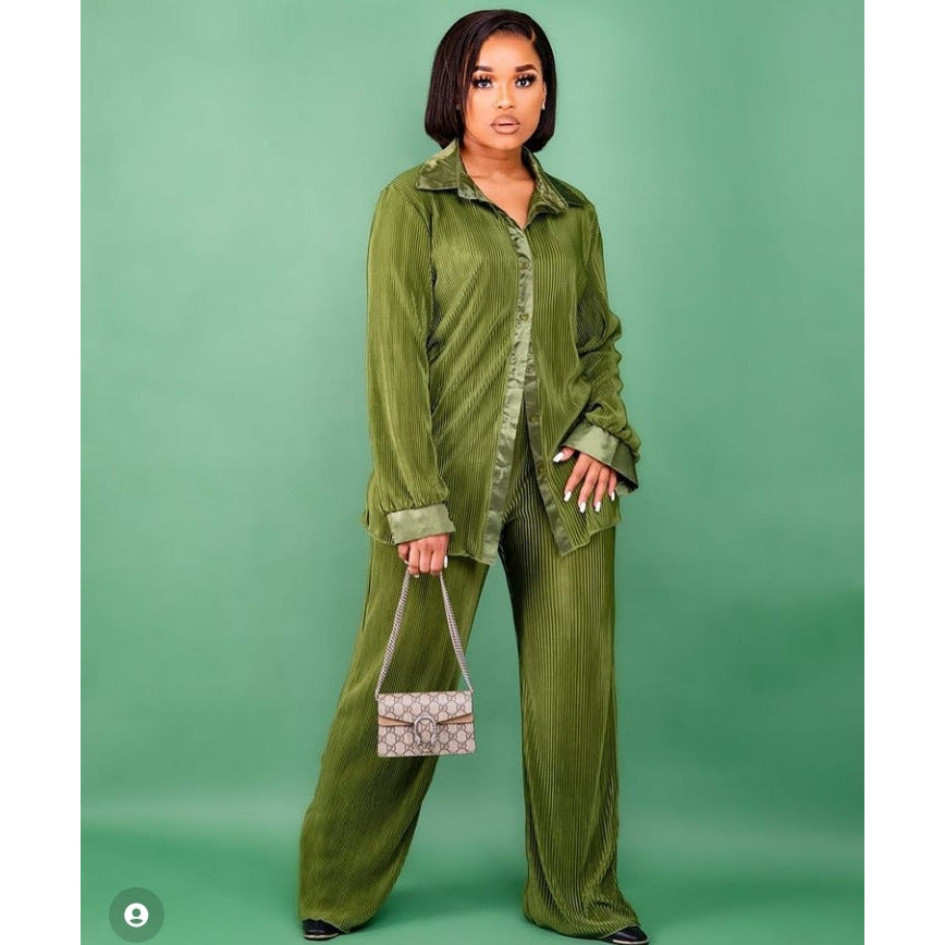 Pleated Shirt & Trousers Two Piece Sets
