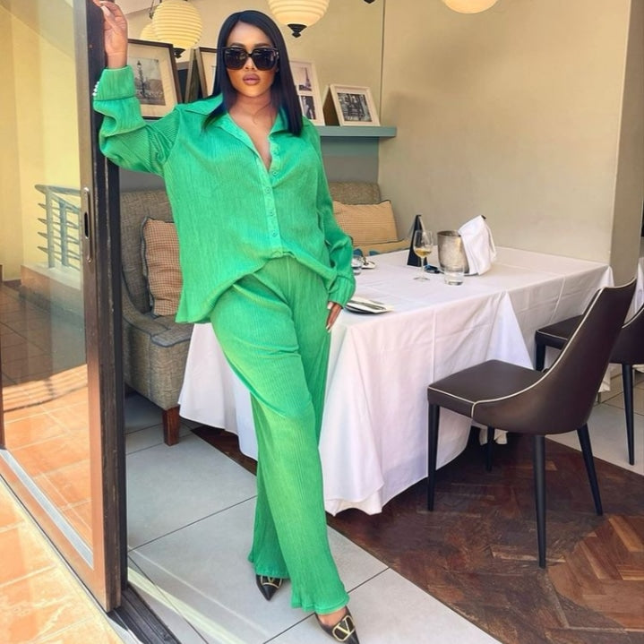 Pleated Shirt & Trousers Two Piece Sets