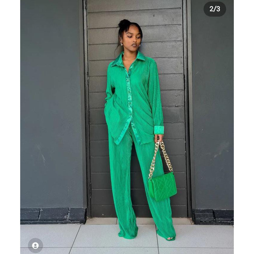 Pleated Shirt & Trousers Two Piece Sets