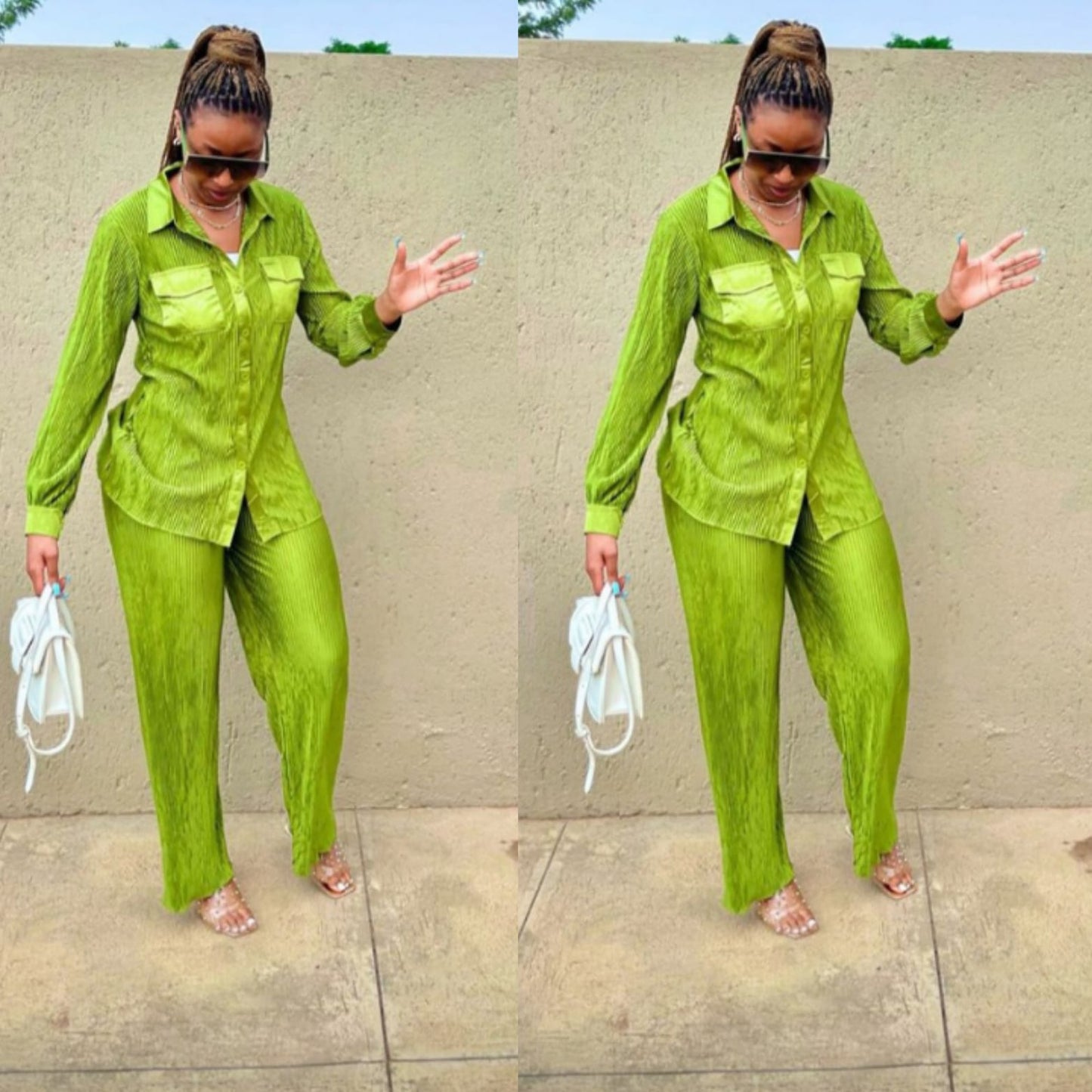 Pleated Shirt & Trousers Two Piece Sets