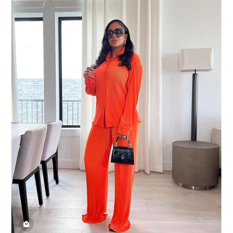 Pleated Shirt & Trousers Two Piece Sets