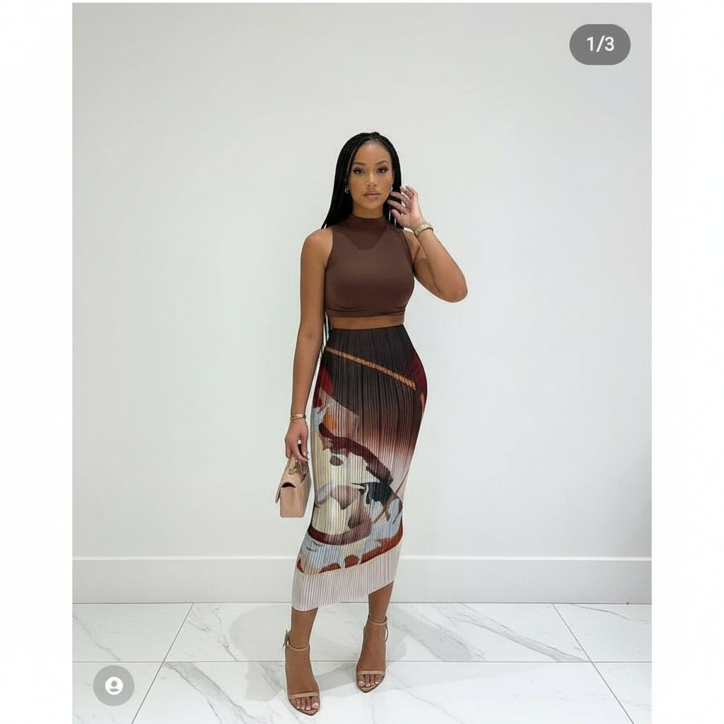 Pleated Print Bodycon Skirt