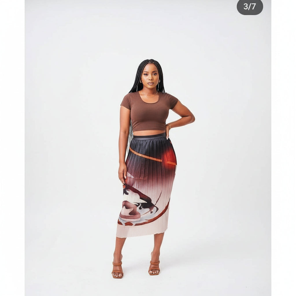 Pleated Print Bodycon Skirt