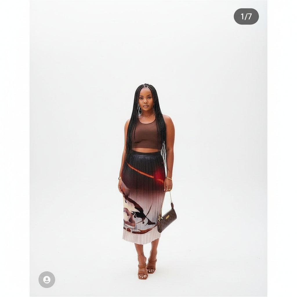 Pleated Print Bodycon Skirt