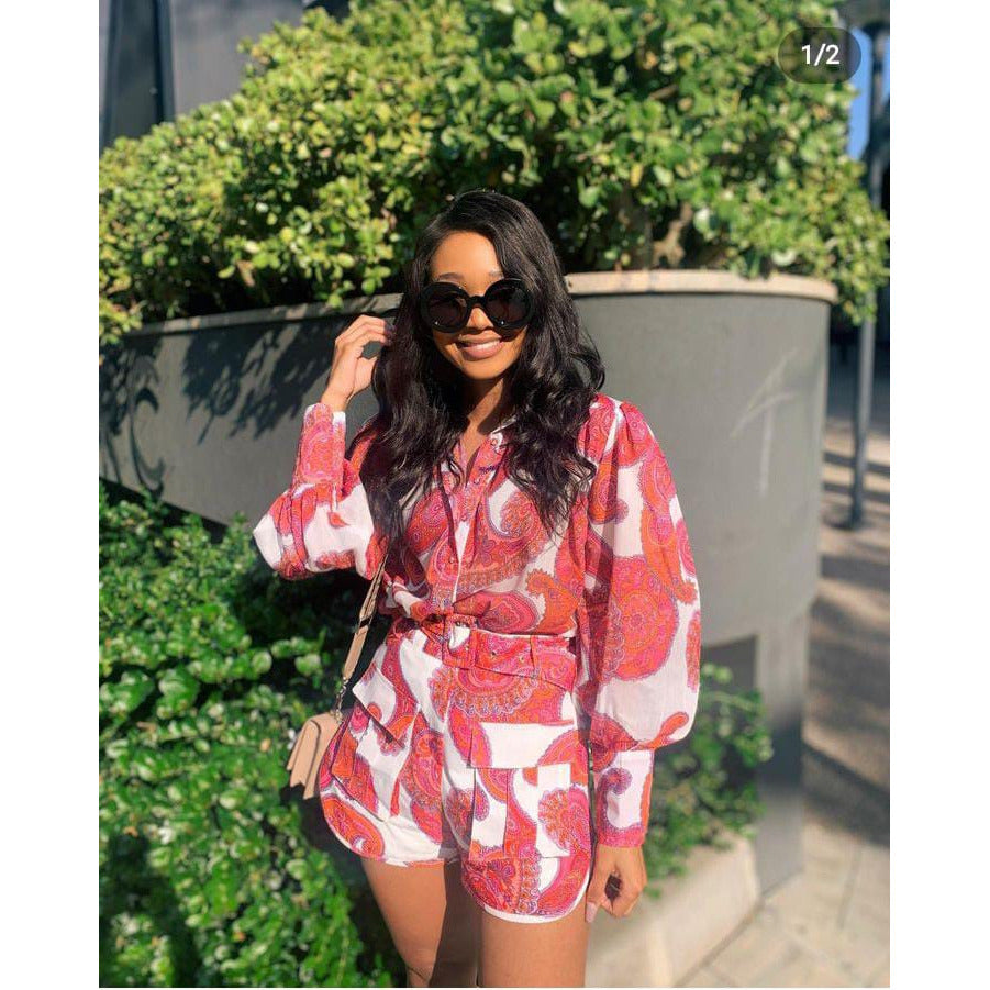 Retro Geometric Print Two-Piece Set