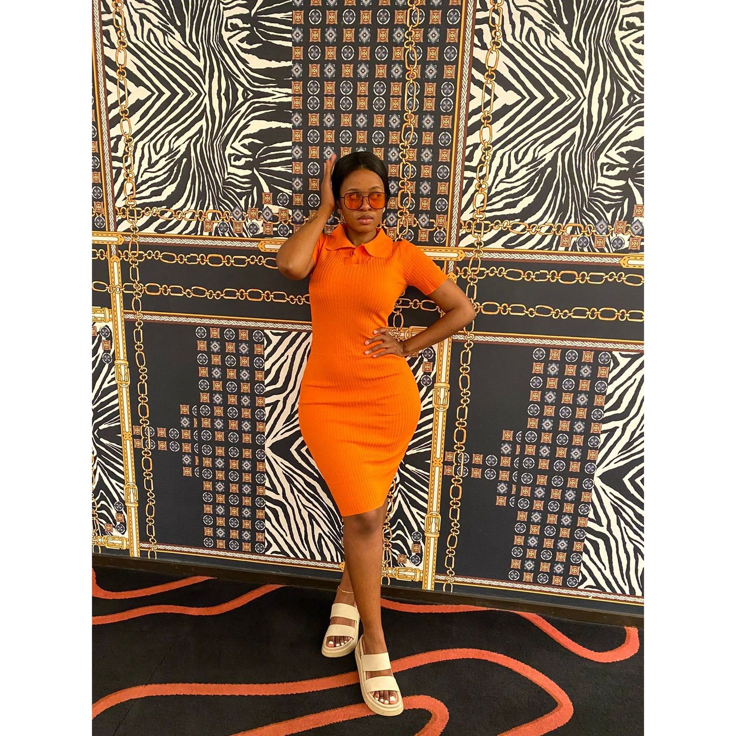 V-Neck Golfer Midi Dress