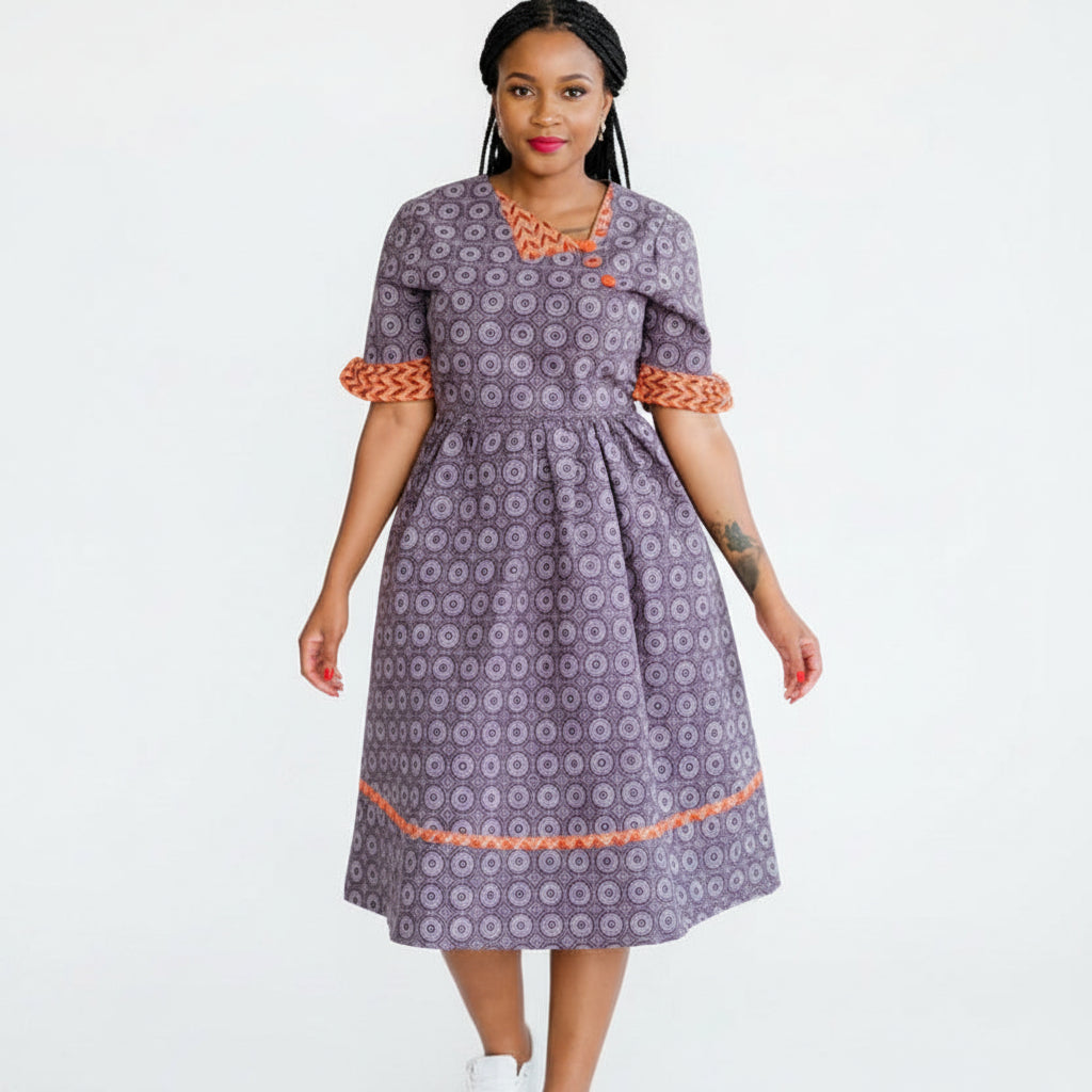 Three Quarter Sleeve Ankara Dress