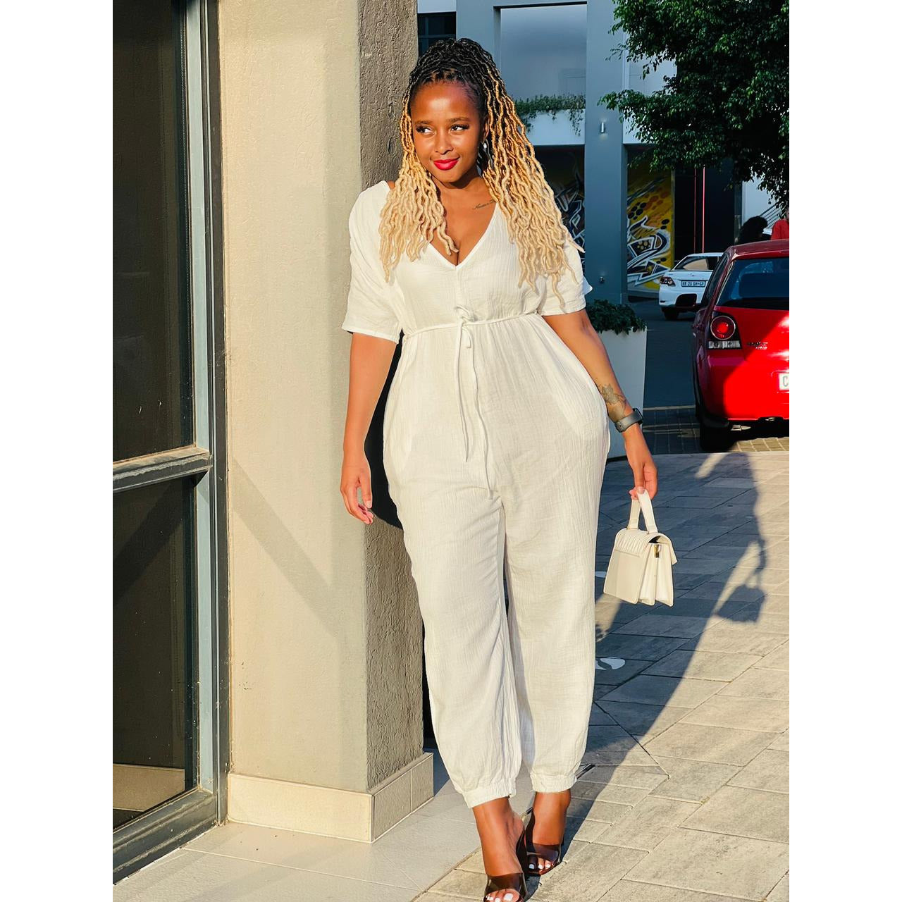 Solid Color High Waisted Short Sleeved Jumpsuit