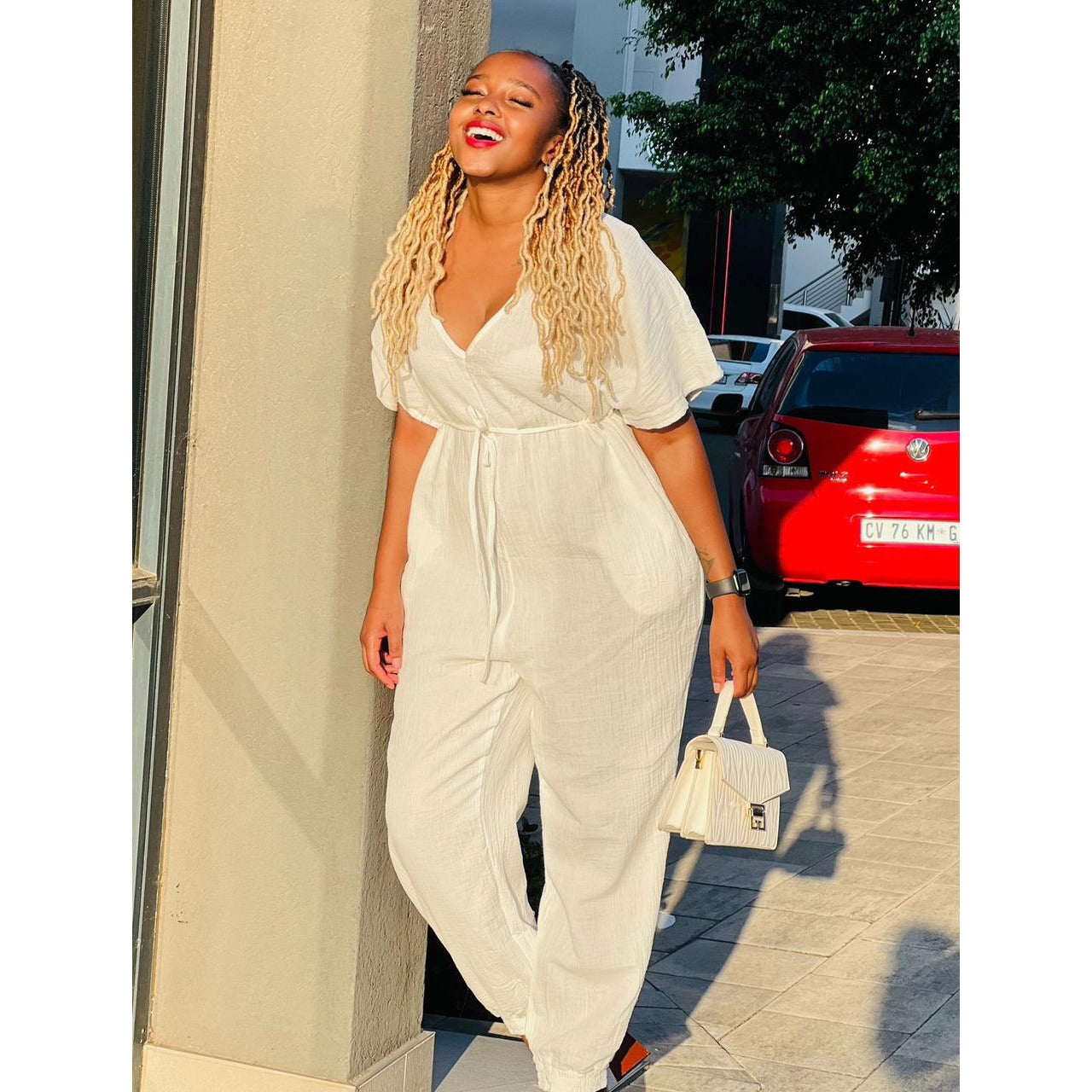 Solid Color High Waisted Short Sleeved Jumpsuit