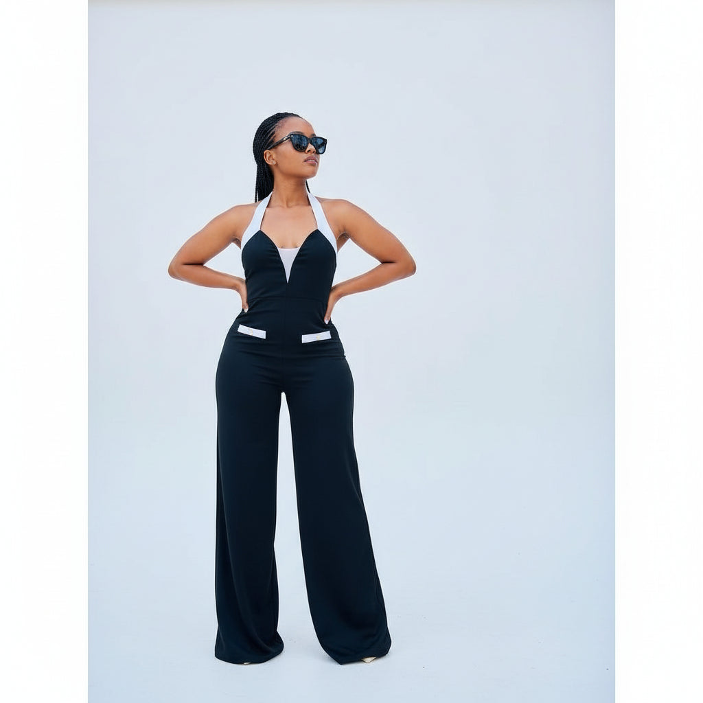 Backless Solid Color Jumpsuit
