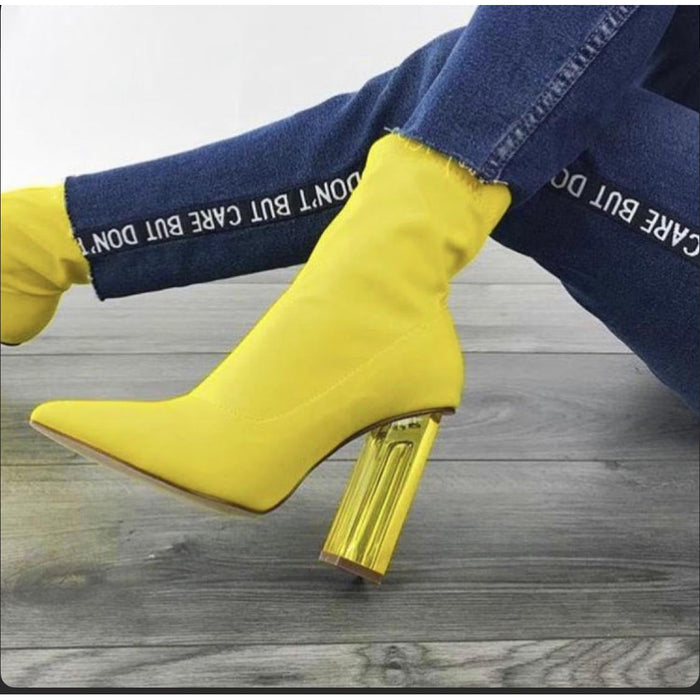 The Jane Heeled Suede Chelsea Boots in sunshine yellow | OSPREY LONDON