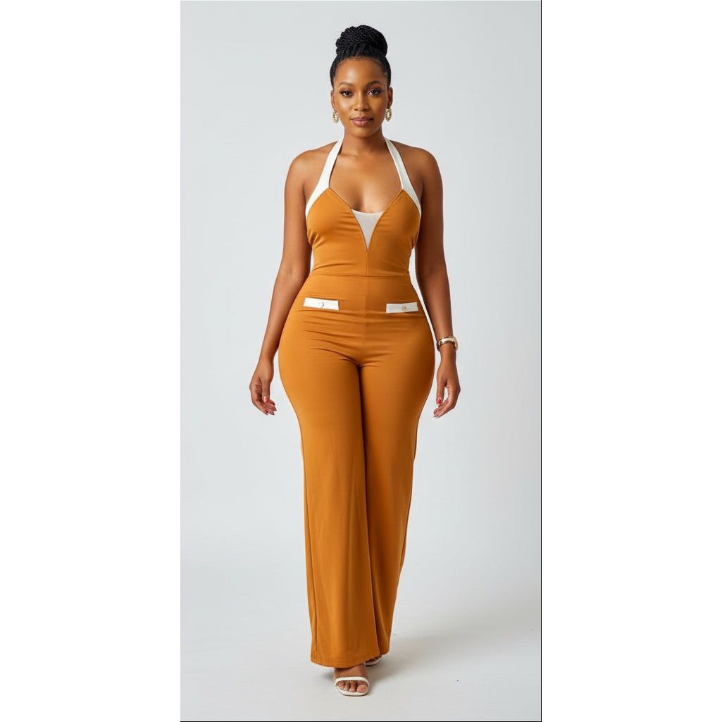 Backless Solid Color Jumpsuit