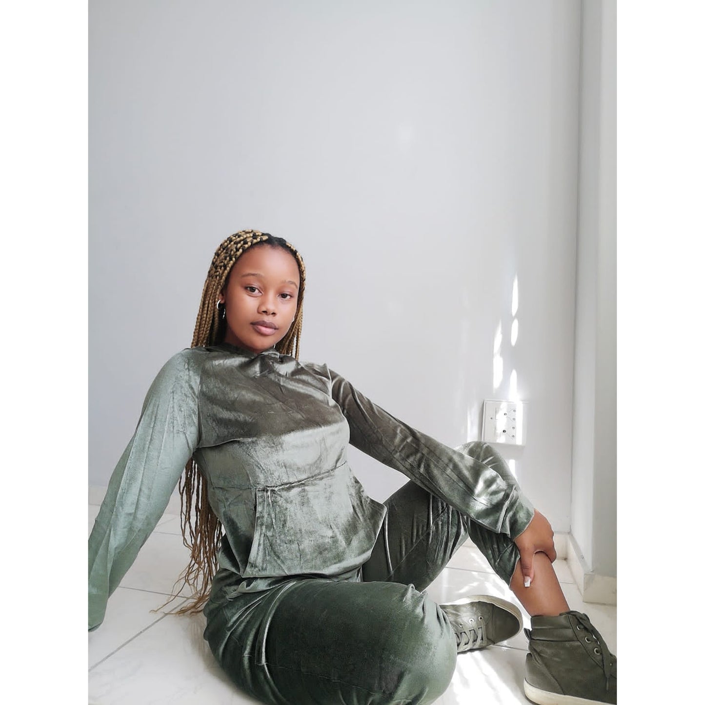 Hooded Pockets Casual Velvet Two Piece Set