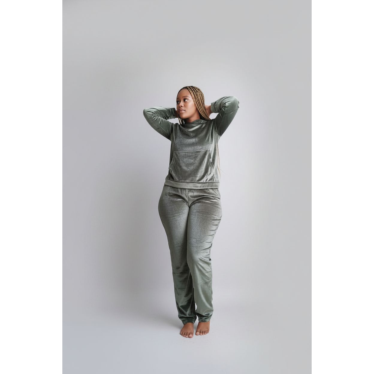 Hooded Pockets Casual Velvet Two Piece Set