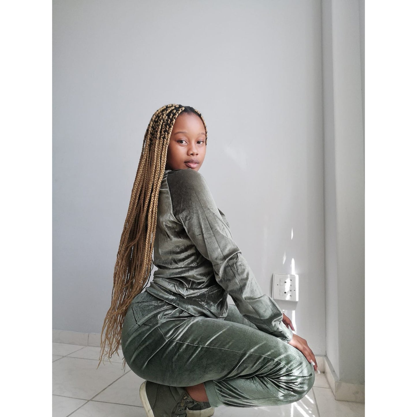 Hooded Pockets Casual Velvet Two Piece Set