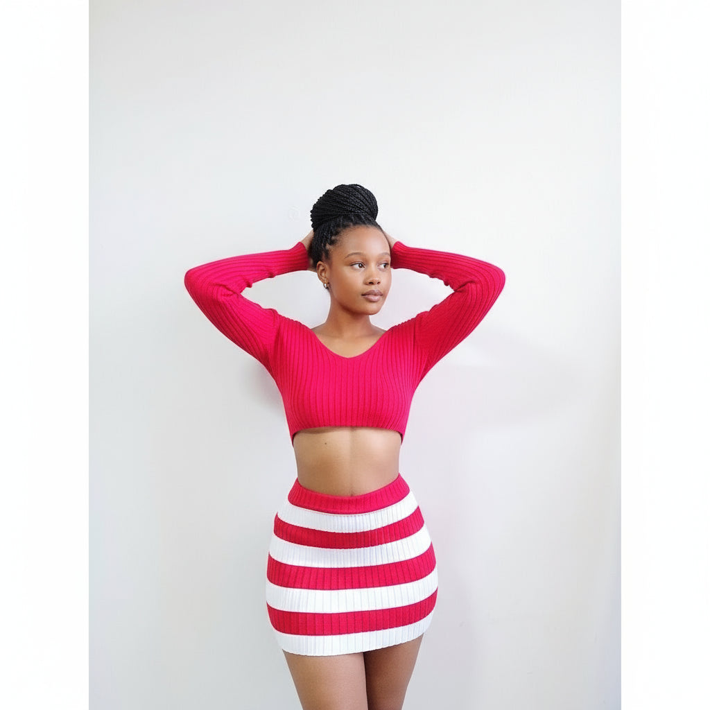 Knitted Cropped Top & Skirt Set
