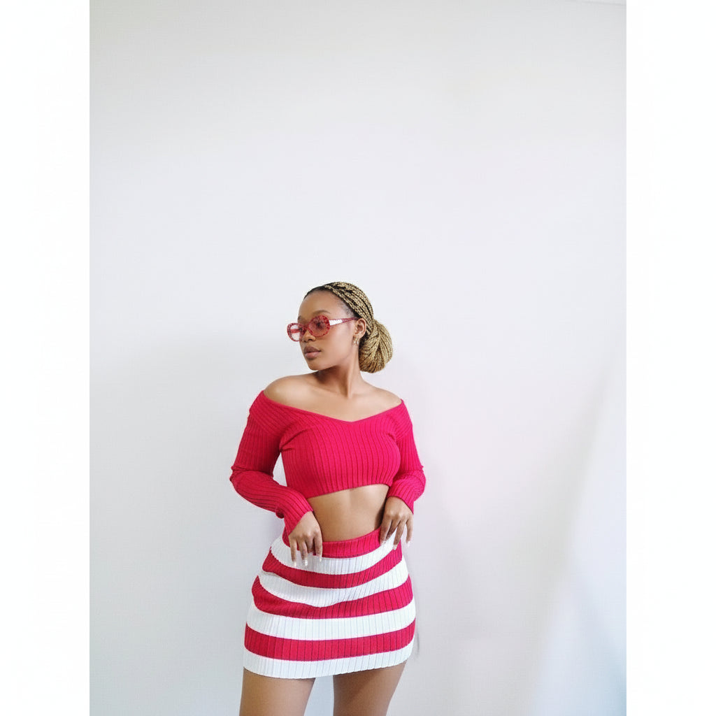 Knitted Cropped Top & Skirt Set