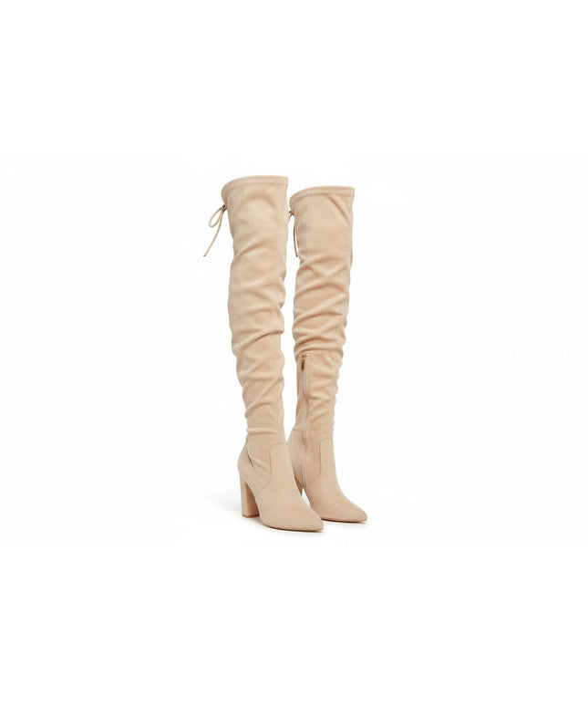 Suede Thigh High Sock Chunky Boots
