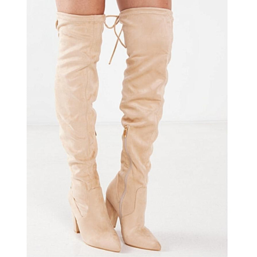 Suede Thigh High Sock Chunky Boots