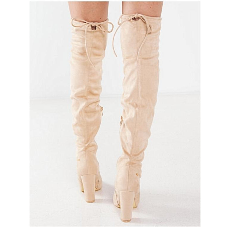 Suede Thigh High Sock Chunky Boots