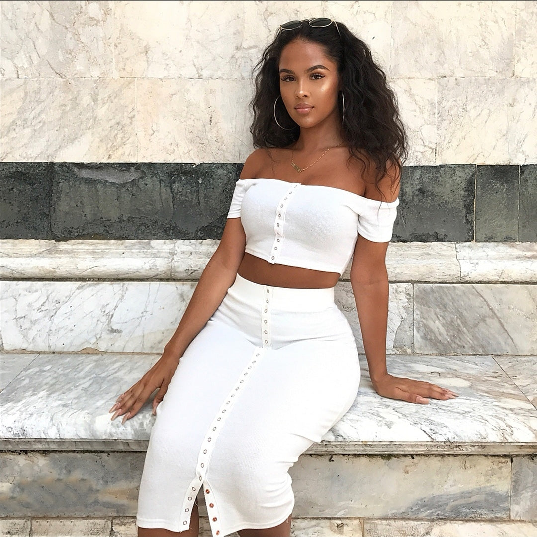knitted front button 2 piece set