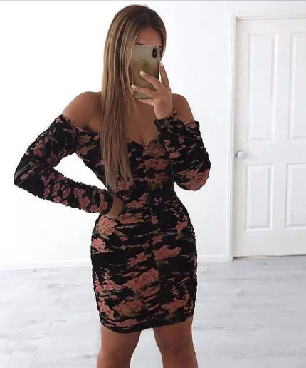 Ruched floral Bodycon Mini Dress 