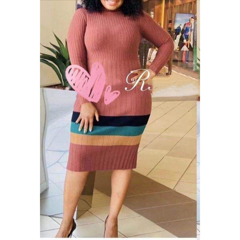 Striped High-neck Sweater Dress 