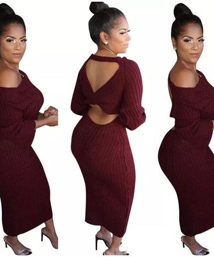 Sweater Long Sleeve Backless Dres