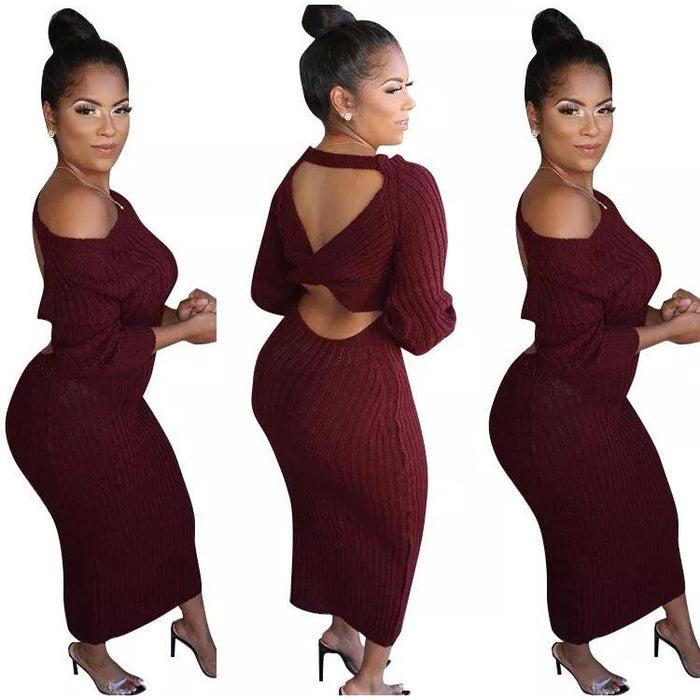 Sweater Long Sleeve Backless Dres