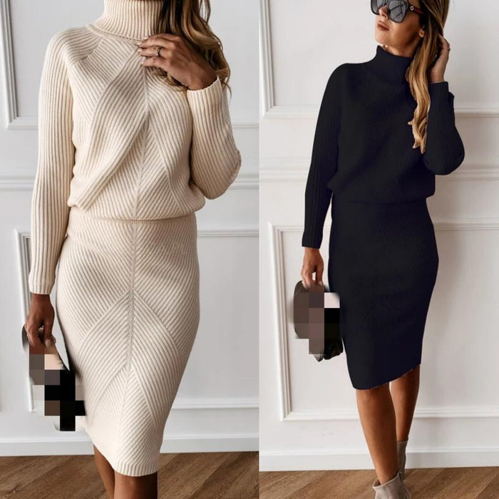 Turtleneck Two-piece Knitted Skirt