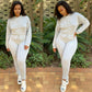 Sweeter Solid Split Joint O Neck Long Sleeve Two Pieces