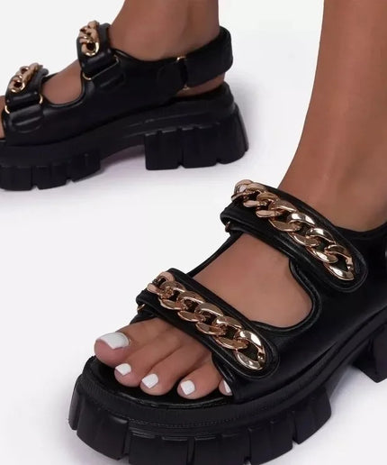 platform mid heel chain open toe sandels