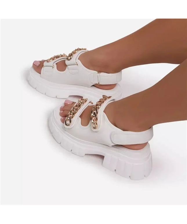 platform mid heel chain open toe sandels