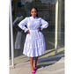 Pleated Long Sleeve Stand Collar Dress