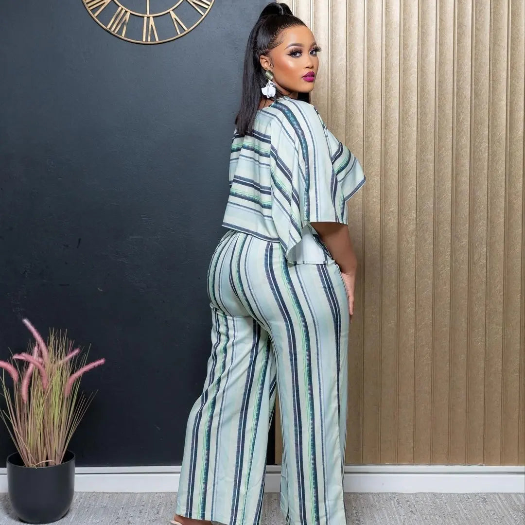 Striped High Waisted Pant and Crop Set