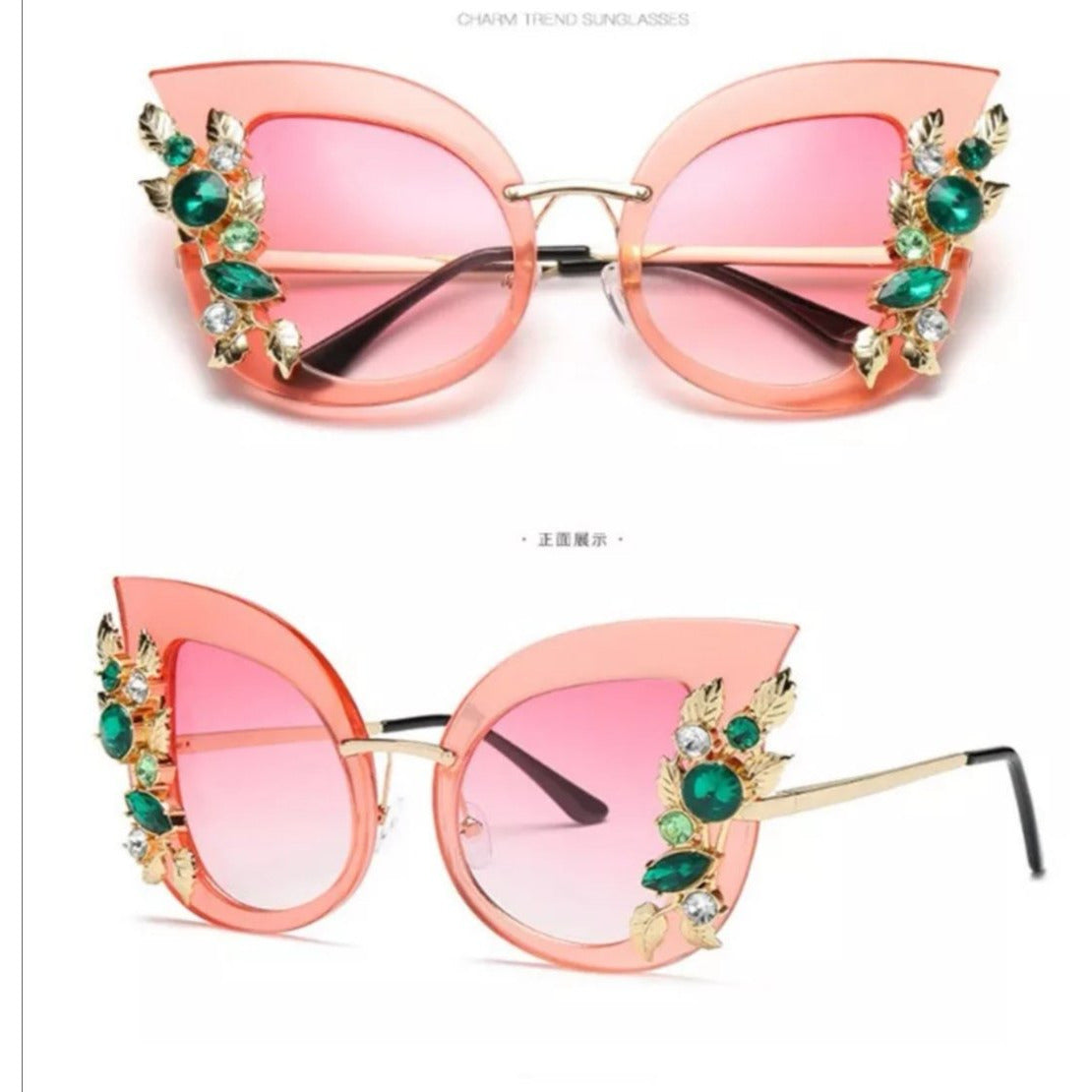 Flower Rhinestone Sunglas - YELLOW SUB TRADING 