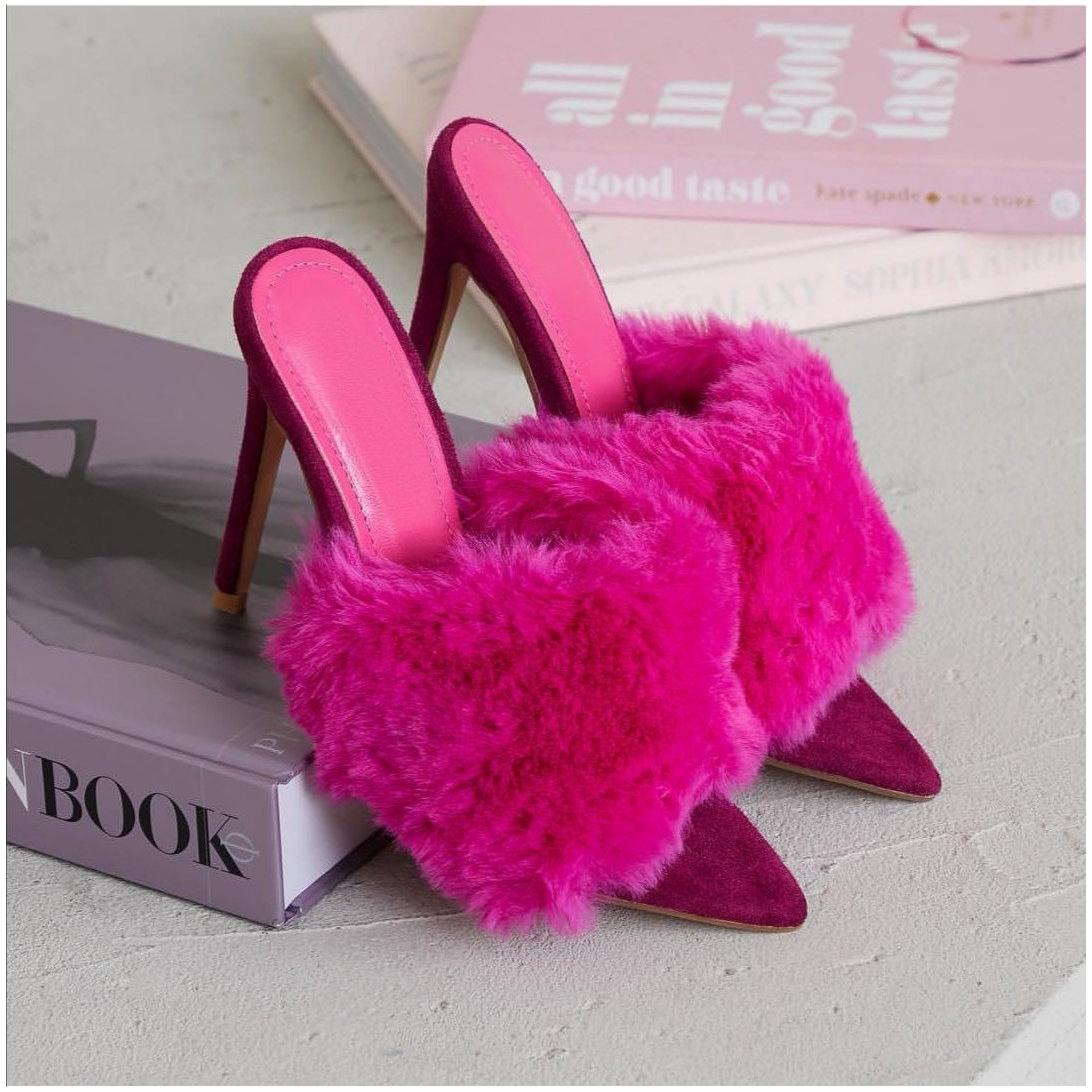 Faux Fur Open Toe Heel - YELLOW SUB TRADING 