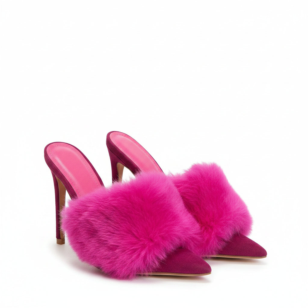 Faux Fur Open Toe Heel - YELLOW SUB TRADING 
