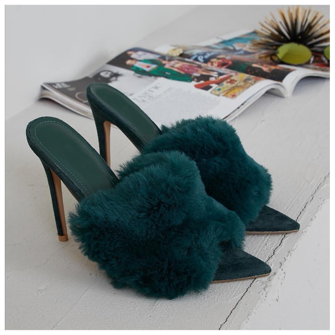 Faux Fur Open Toe Heel - YELLOW SUB TRADING 