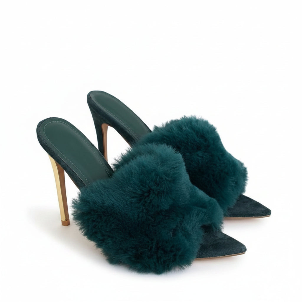 Faux Fur Open Toe Heel - YELLOW SUB TRADING 