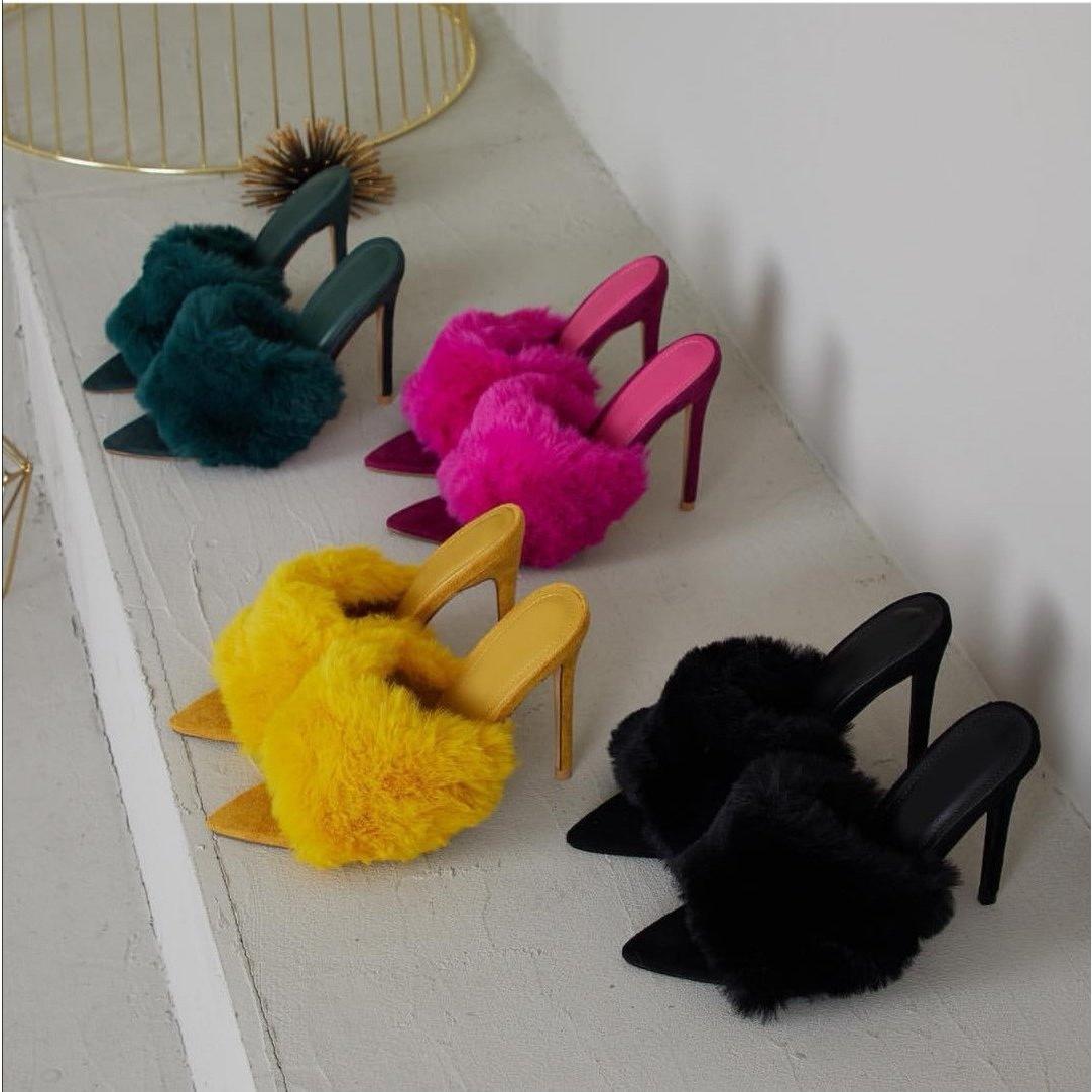 Faux Fur Open Toe Heel - YELLOW SUB TRADING 