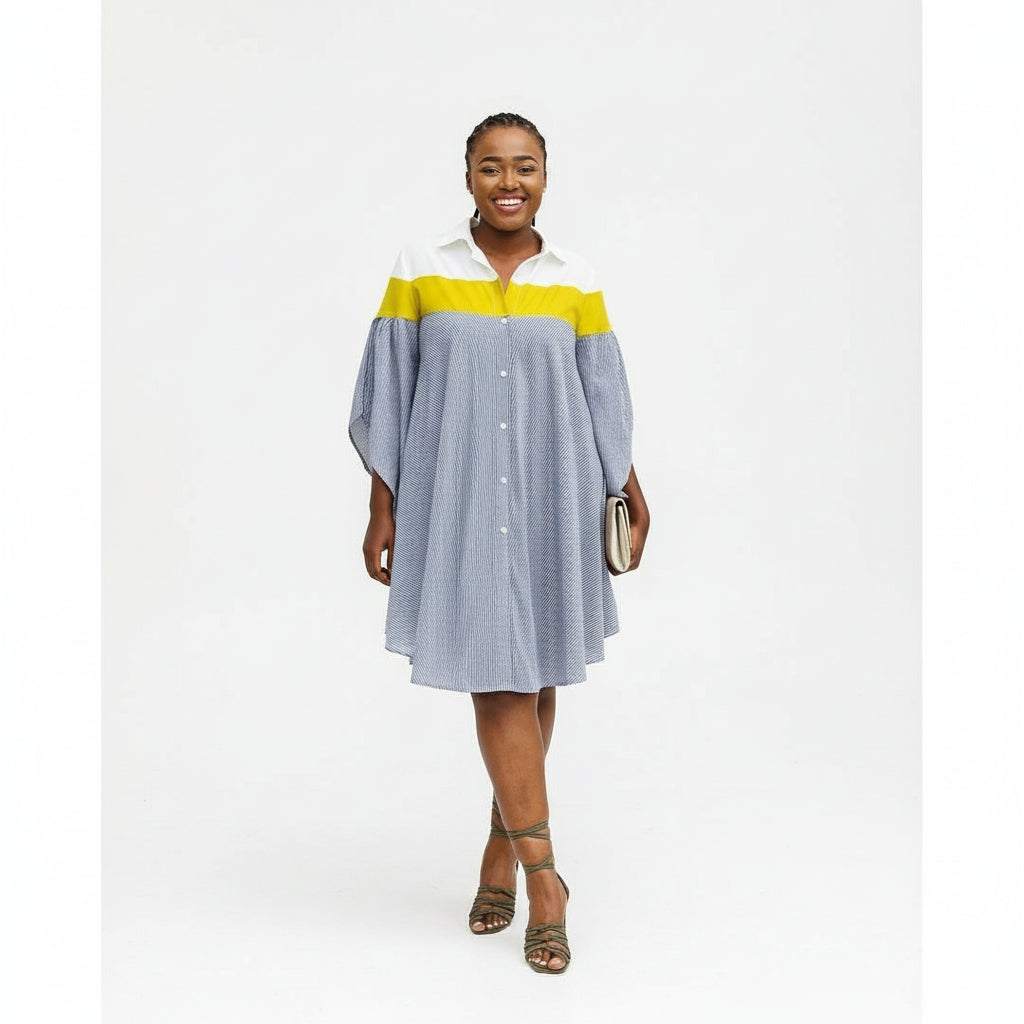 Striped Asymmetrical Shirt Dress