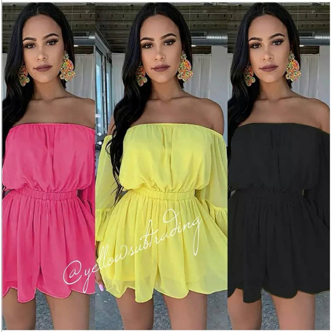 Off Shoulder Mini Jumpsuit  - YELLOW SUB TRADING 