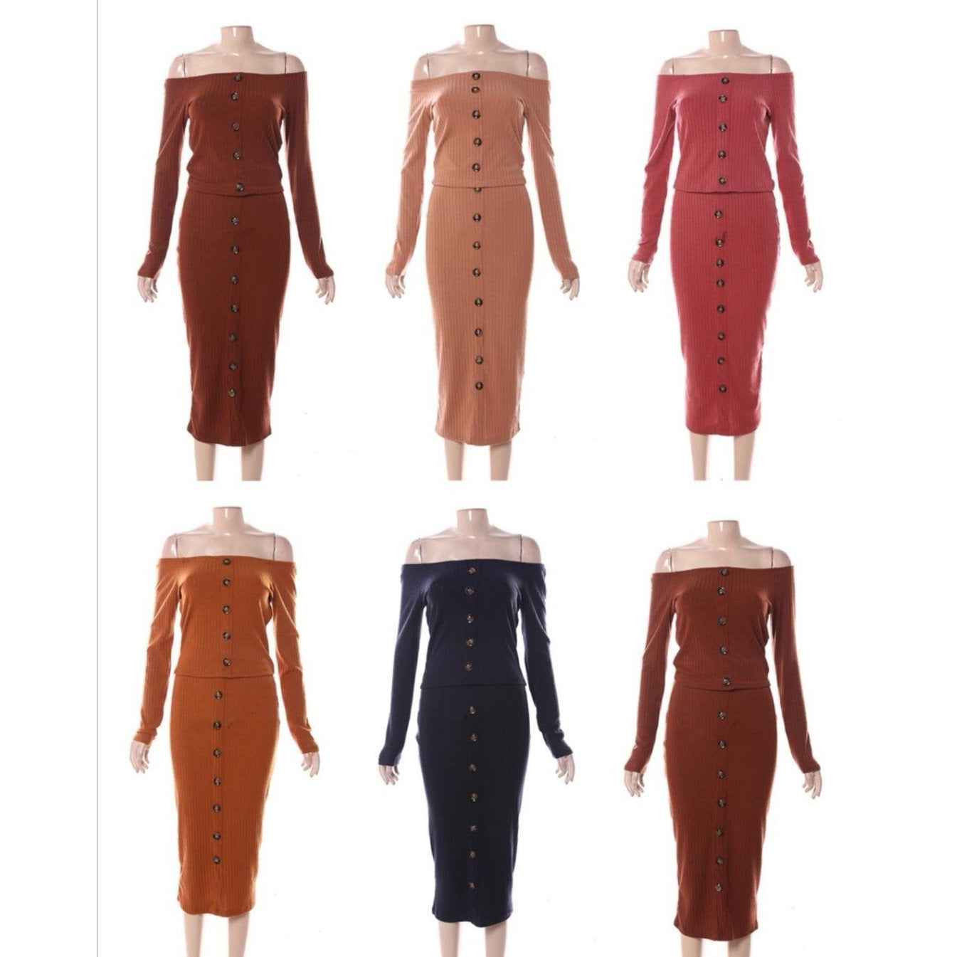 Off Shoulder Button Detail Sweter Set - YELLOW SUB TRADING 