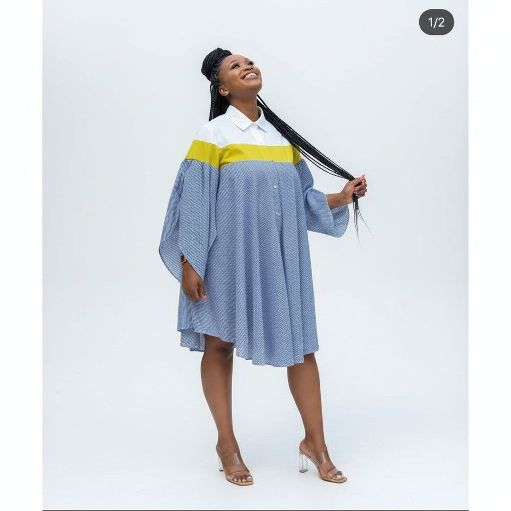 Striped Asymmetrical Shirt Dress