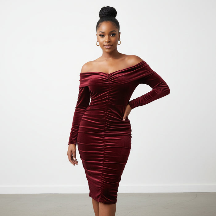 Off Shoulder Velvet Dress — YELLOW SUB TRADING