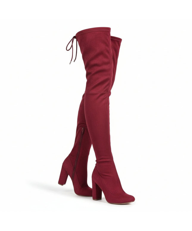 suede Chunky Heel Thigh High Sock Boots